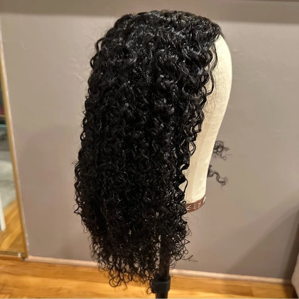 22” Nat Black Jerry Curly V Part Human Hair Wig‎ 150% Density glueless It#LG3